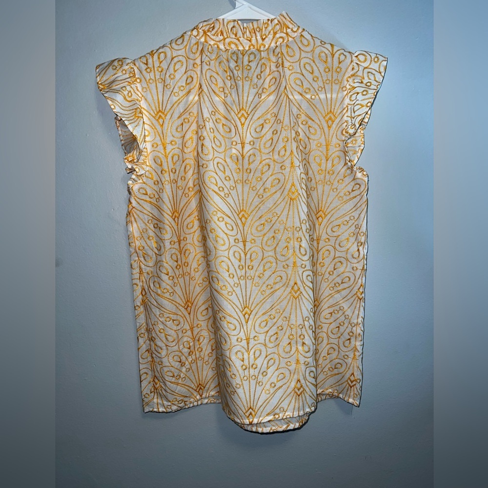 LOFT Women's White and Yellow Blouse - Picture 4 of 6